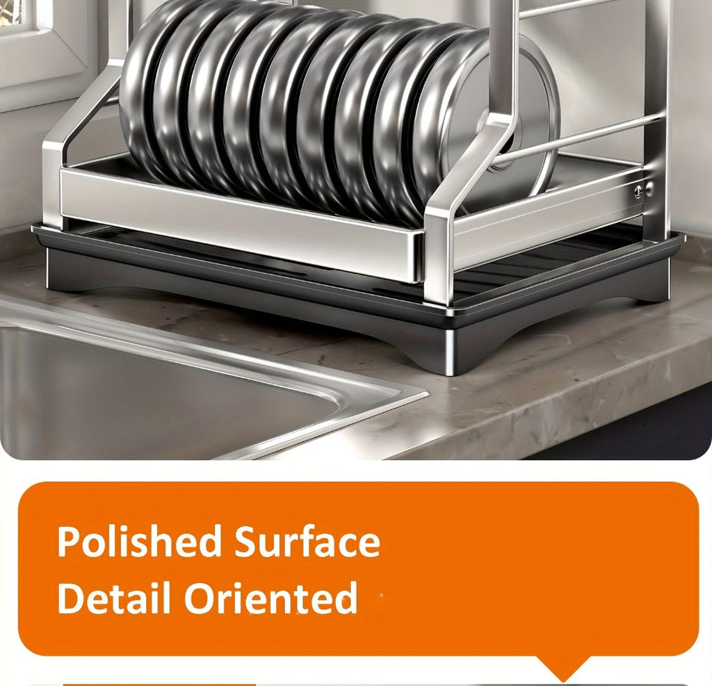Stainless Steel 2-Tier Dish Rack with Auto Drainage | Rust-Resistant Kitchen Drying Rack for Dishes, Bowls, Cups & Utensils