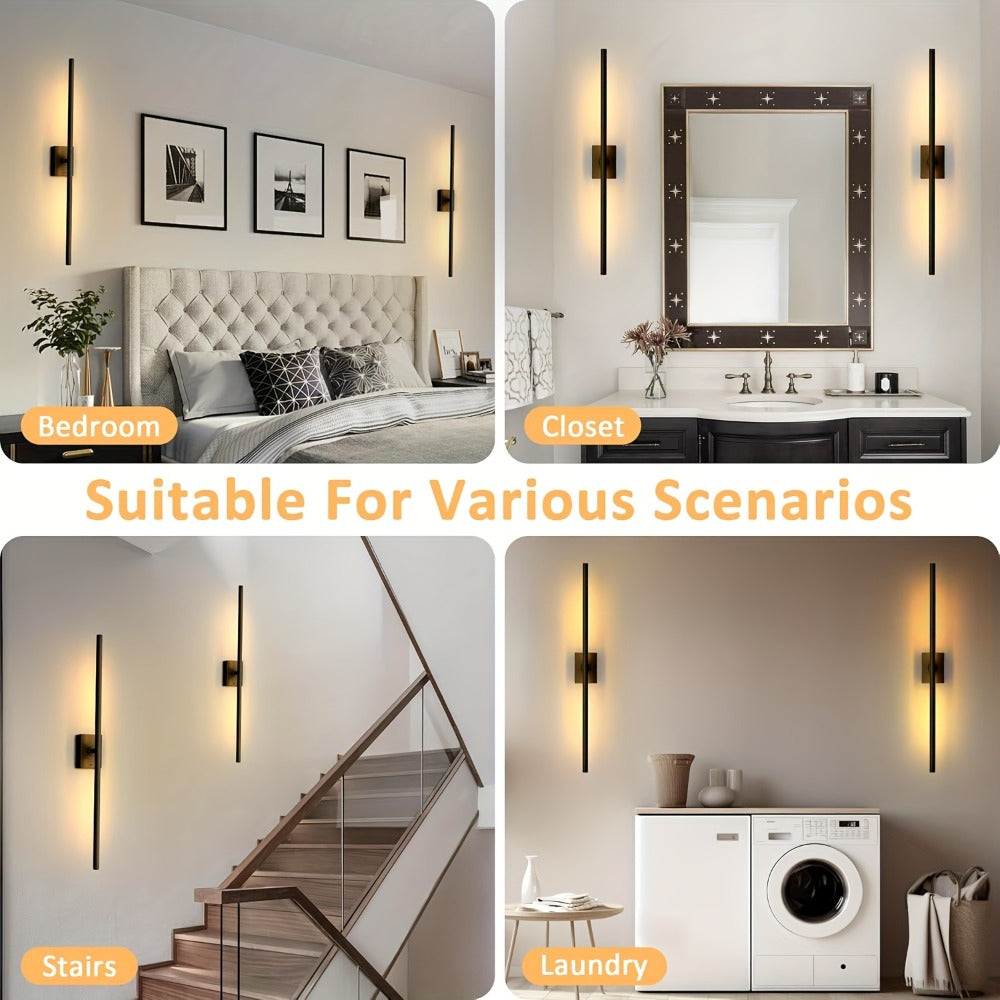 Cordless LED Wall Sconces 2 Pack with Remote - Dimmable Battery Operated Wall Lights Adjustable 3000K-6000K Color Temperature No Hardwiring Modern Picture Lights for Bedroom Hallway Living Room Black