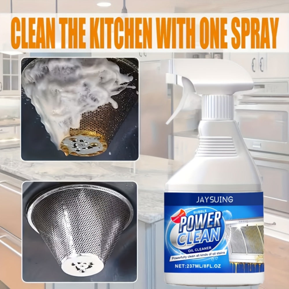 Kitchen Degreaser Spray Bubble Cleaner 237ml, Heavy Duty Grease Remover with Lemon Scent and Baking Soda Formula for Oven Stove Sink Countertop Range Hood Dishwasher Oil Stain Removal