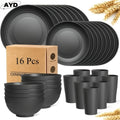 Wheat Straw Dinnerware Set Unbreakable 16 or 32-Piece Service for 4 or 8, Lightweight Dishwasher Microwave Safe Dish Set with Plates Bowls Cups, Modern Kitchen Tableware for Everyday Camping Outdoor Use