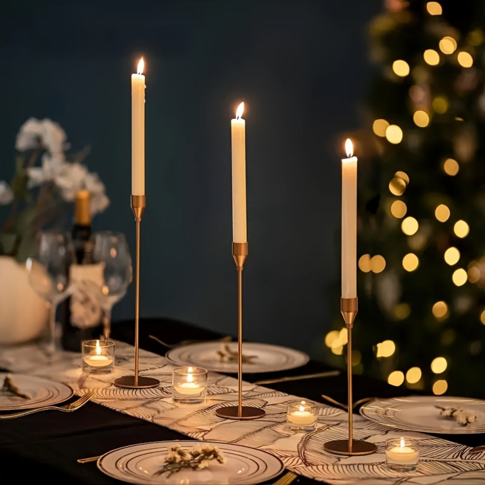 Taper Candlestick Holders Set of 6 - Decorative Metal Candle Holder Stand for Home Decor Wedding Dining Table Centerpiece Party Anniversary Event, Gold Rose Gold Black (Candles Not Included)