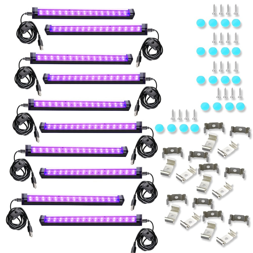 Black Light Bar UV LED Blacklight 10W 1ft - Magnetic UV Strip Light for Glow Party, Fluorescent Poster, Body Paint, Tapestry & Cabinet Display, 2/4/10/12/14 Pack Options