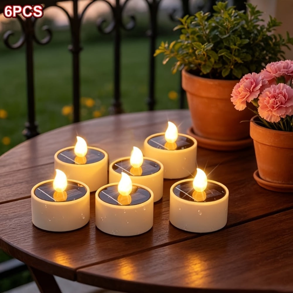Solar Flameless Candles Outdoor Waterproof IP44 LED Tealight with Dusk to Dawn Sensor Flickering Warm Light for Garden Balcony Window Lantern Terrace Decor 4 6 12 Pack