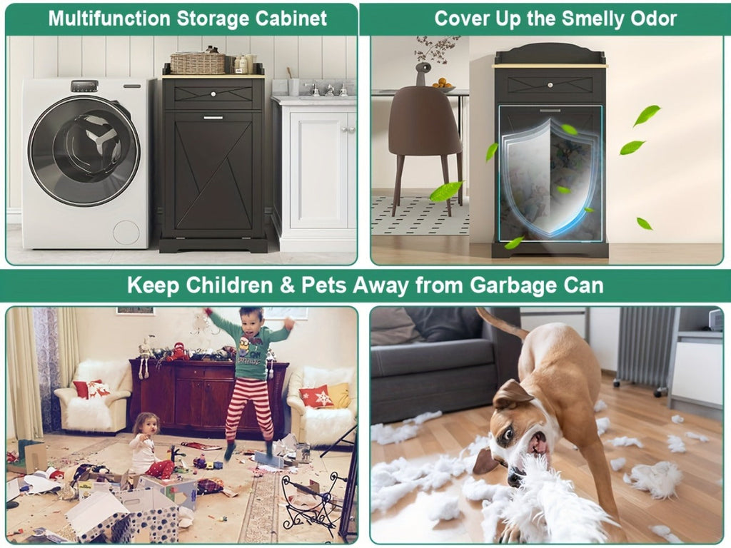 Tilt Out Trash Can Cabinet 12 Gallon Hidden Kitchen Trash Cabinet with Drawers, Pantry Storage, Laundry Hamper Cabinet
