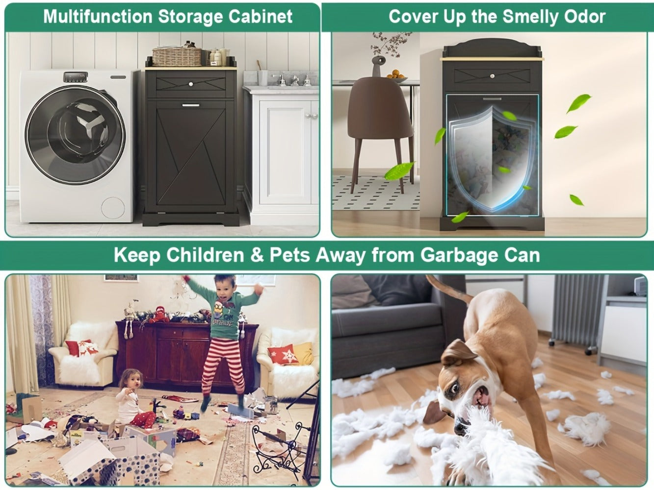 Tilt Out Trash Can Cabinet 12 Gallon Hidden Kitchen Trash Cabinet with Drawers, Pantry Storage, Laundry Hamper Cabinet