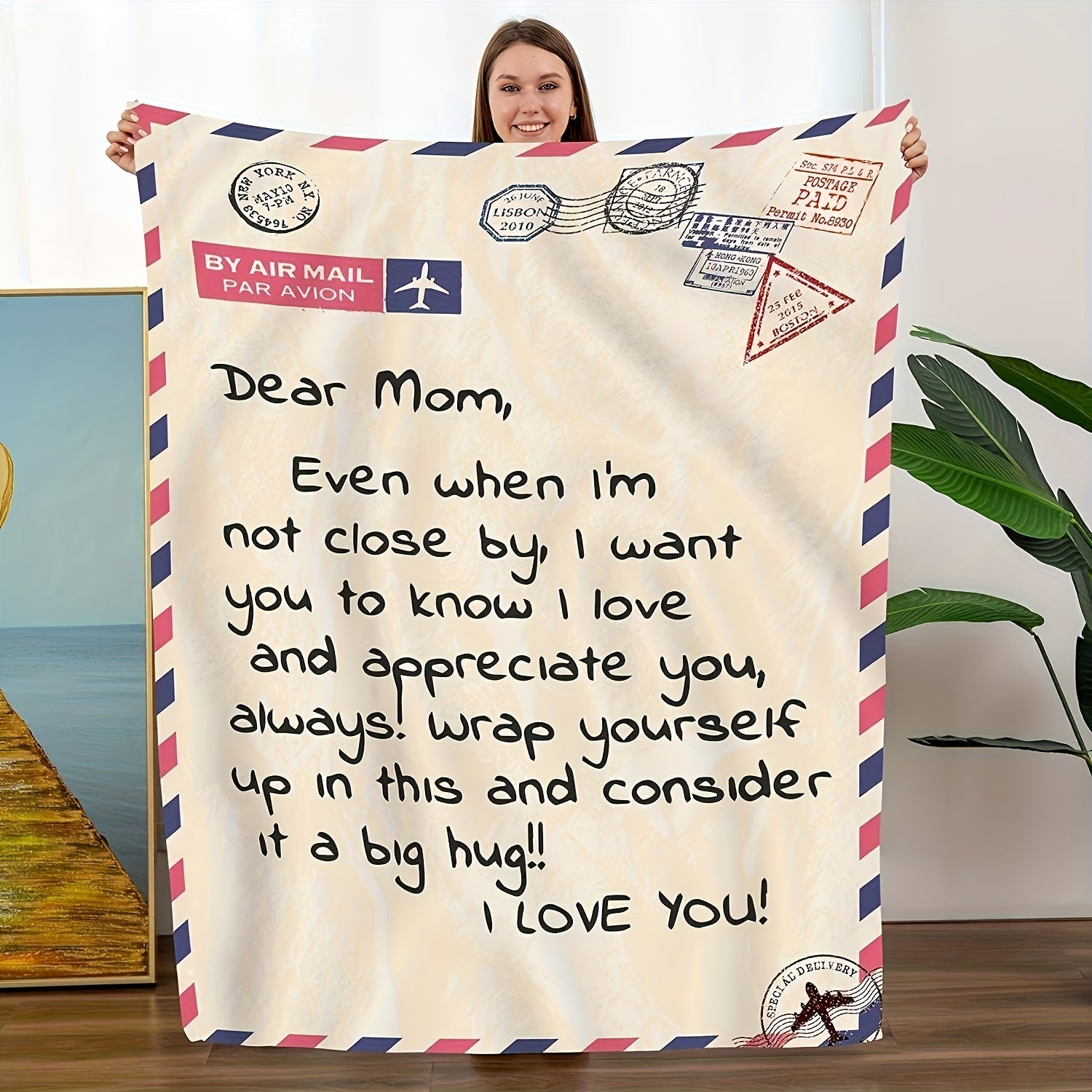 Love Message Flannel Blanket for Mom ¨C 250-300gsm Soft Reversible All-Season Throw, Perfect Gift for Mother's Day & Birthday