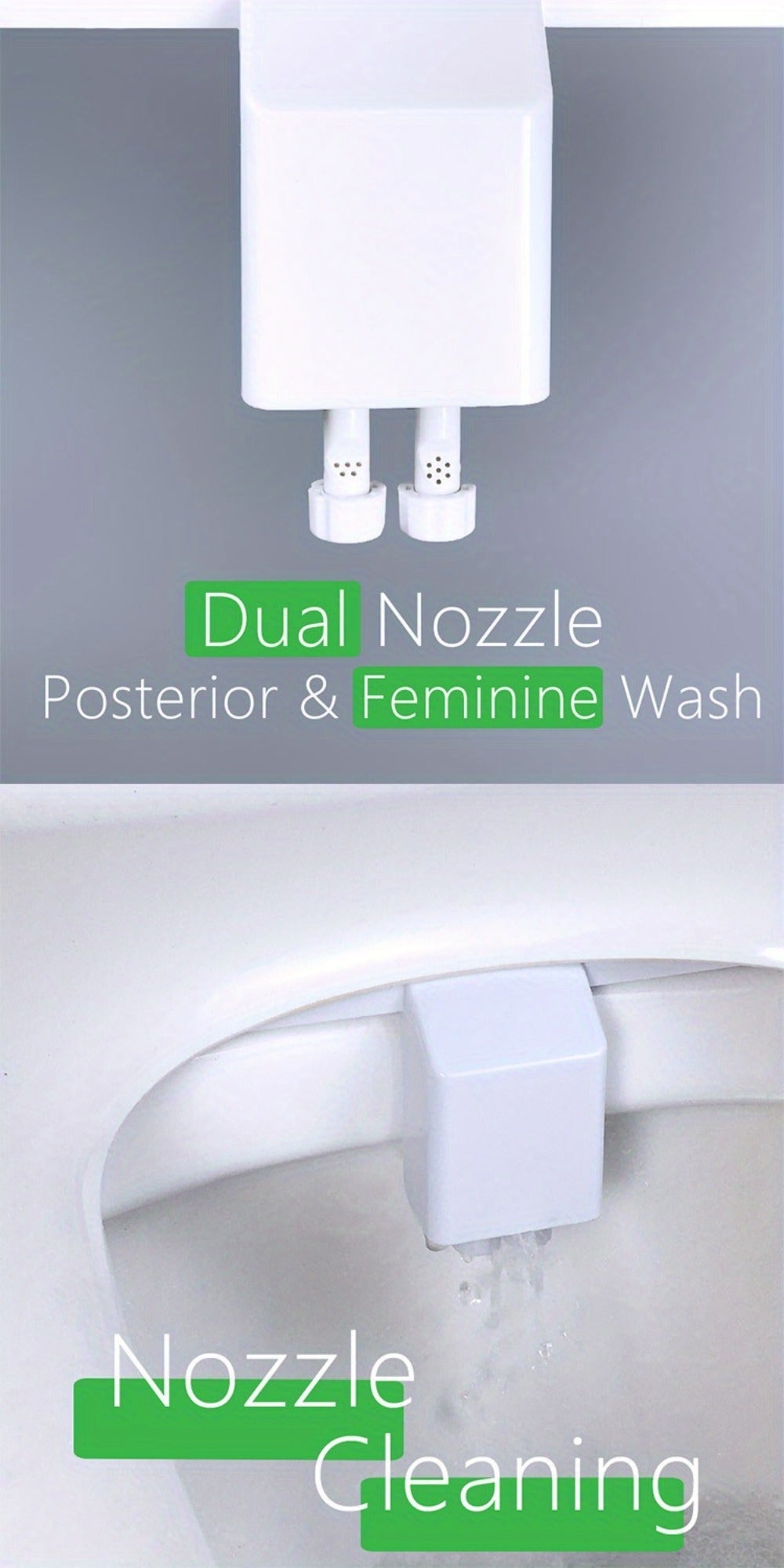 Bidet Attachment Hot and Cold Water ¨C Dual Nozzle Non-Electric Toilet Seat Bidet, Rear & Feminine Wash, Self-Cleaning Retractable Nozzle, Adjustable Warm Water Pressure, Easy Install