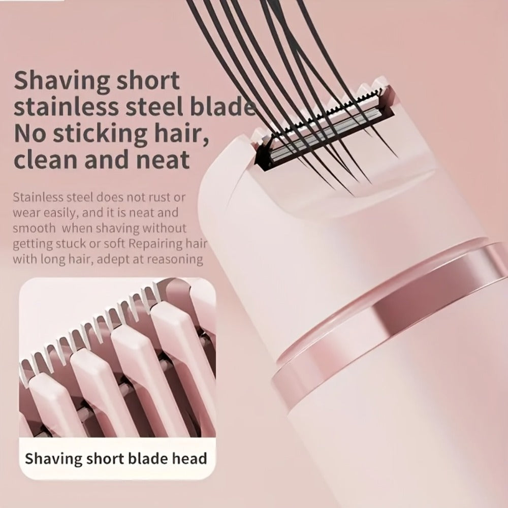 Electric Shaver for Women 2-in-1 USB Rechargeable - Wet & Dry Hair Removal for Bikini, Face, Legs, Underarms & Eyebrows, Portable Cordless Lady Shaver with Stainless Steel Blade, Pink