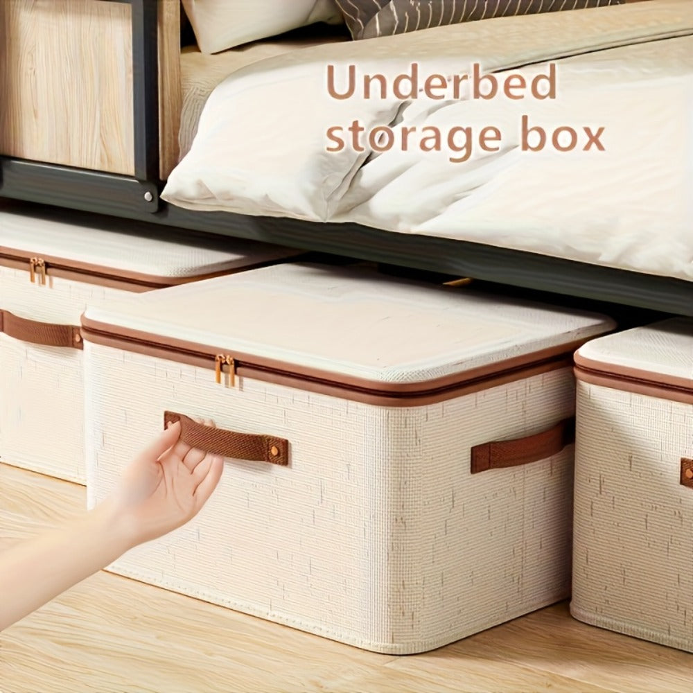 Foldable Storage Boxes with Lids 2-Pack, Large Capacity Linen Storage Baskets with Double Zippers & Leather Handles, Collapsible Fabric Organizer Bins for Bedroom, Clothing, Laundry & Moving