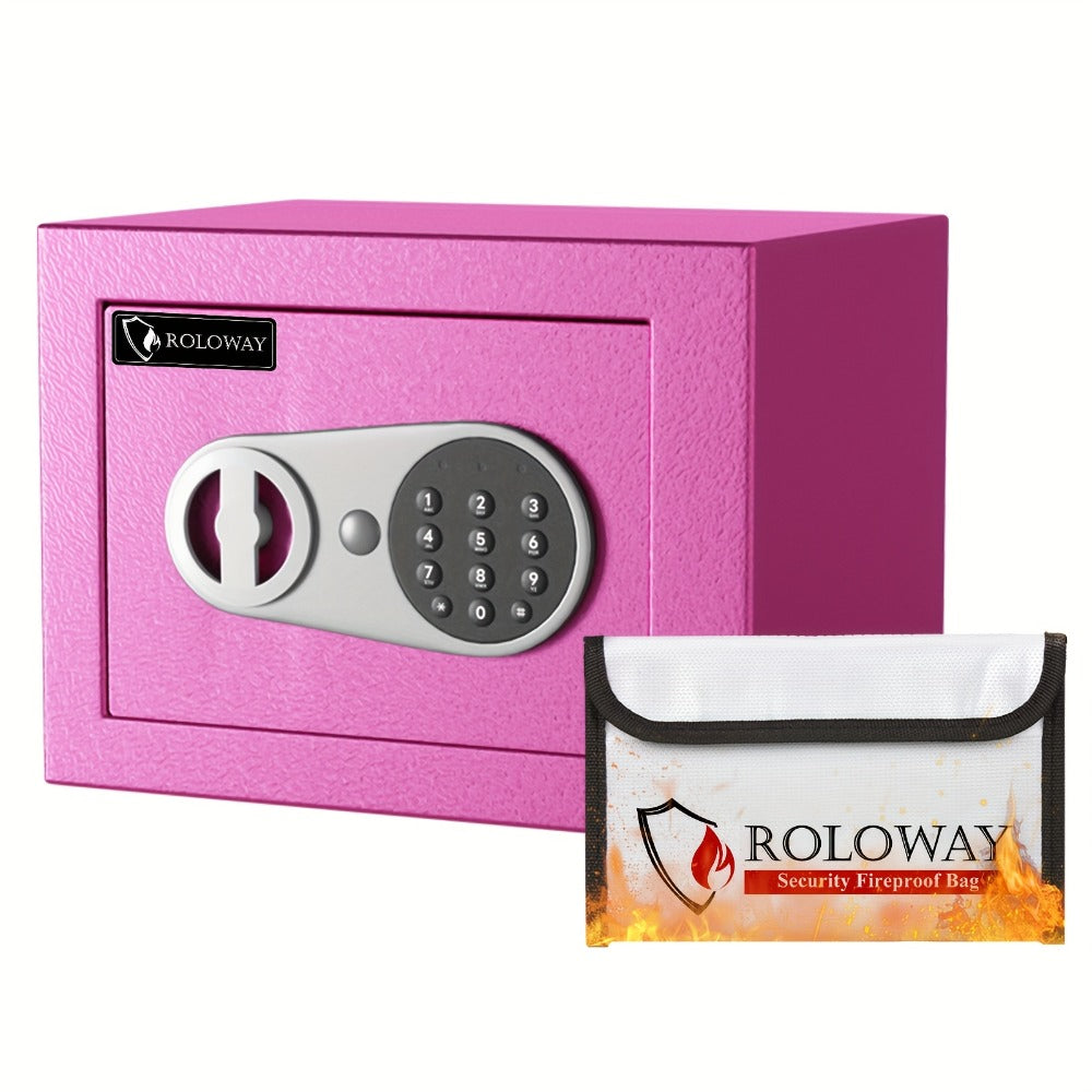 Fireproof Safe Box with Keyboard Lock ¨C ROLOWAY Home & Office Security Safe with Fireproof Bag, Multiple Sizes, Black & Pink Options