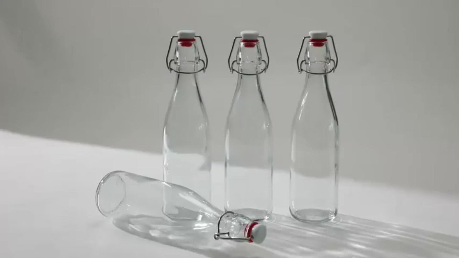 Glass Swing Top Bottles 8.45oz ¨C Round Iron Clasp Airtight Bottle Set with Funnel for Juice, Kombucha, Syrup & Oil Storage, Reusable Flip Cap Glass Bottles (6, 9, 12 or 18 Pack)