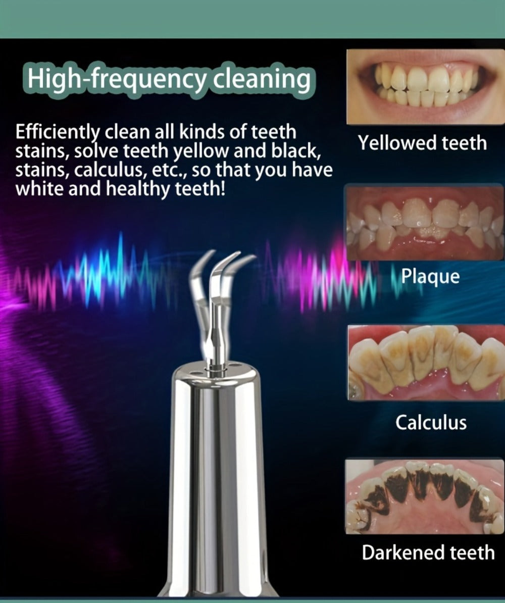 Electric Teeth Cleaner Kit with 2 LED Lights & Mirror ¨C 5 Adjustable Modes, 2 Replaceable Heads, Type-C Rechargeable Dental Plaque Remover & Tartar Scraper for Home Teeth Cleaning