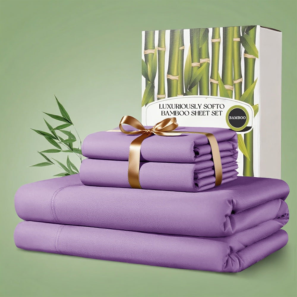 Bamboo Bed Sheet Set 4pcs 2200TC Deep Pocket Cooling Fitted Sheets ¨C Ultra Soft, Breathable, Shrink & Wrinkle Resistant