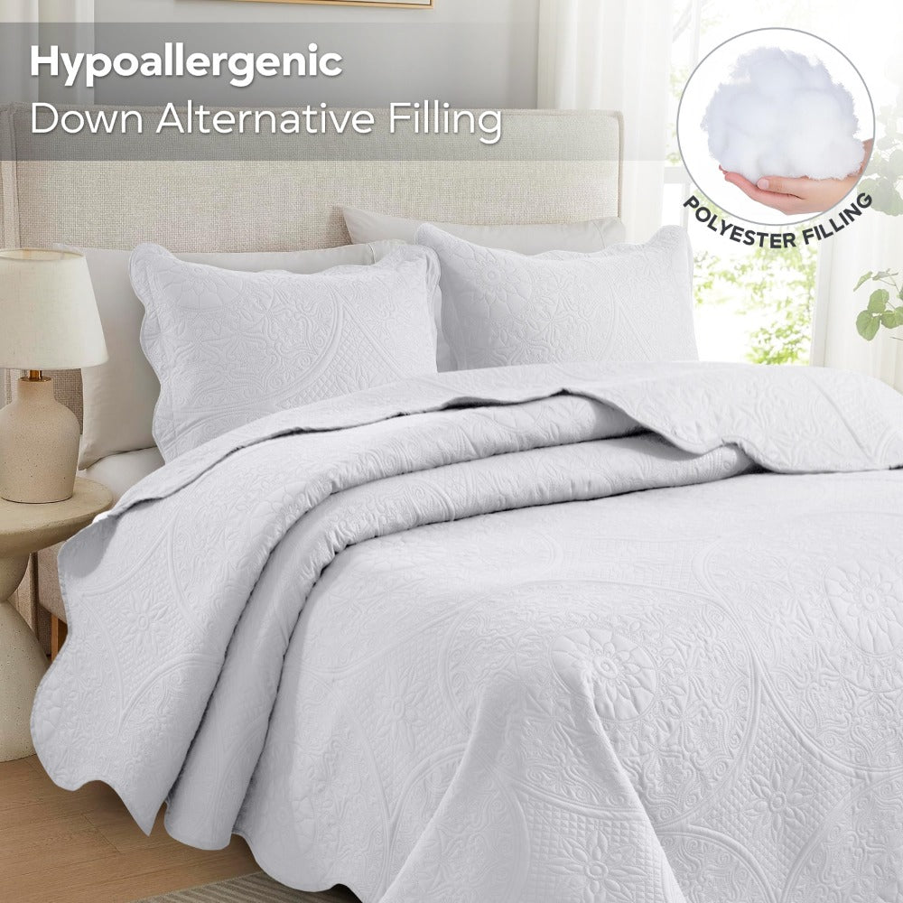 Quilted Bedspread Set 3 Piece ¨C Soft Floral Coverlet with Pillow Shams, Lightweight Breathable Quilt for Bedroom & Guest Room, All Season Bed Cover