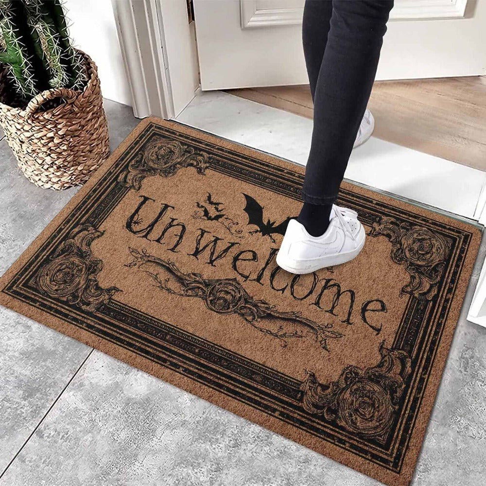 Gothic Bat Unwelcome Doormat Non-Slip Welcome Mat Halloween Home Decor Entrance Rug Indoor Floor Mat