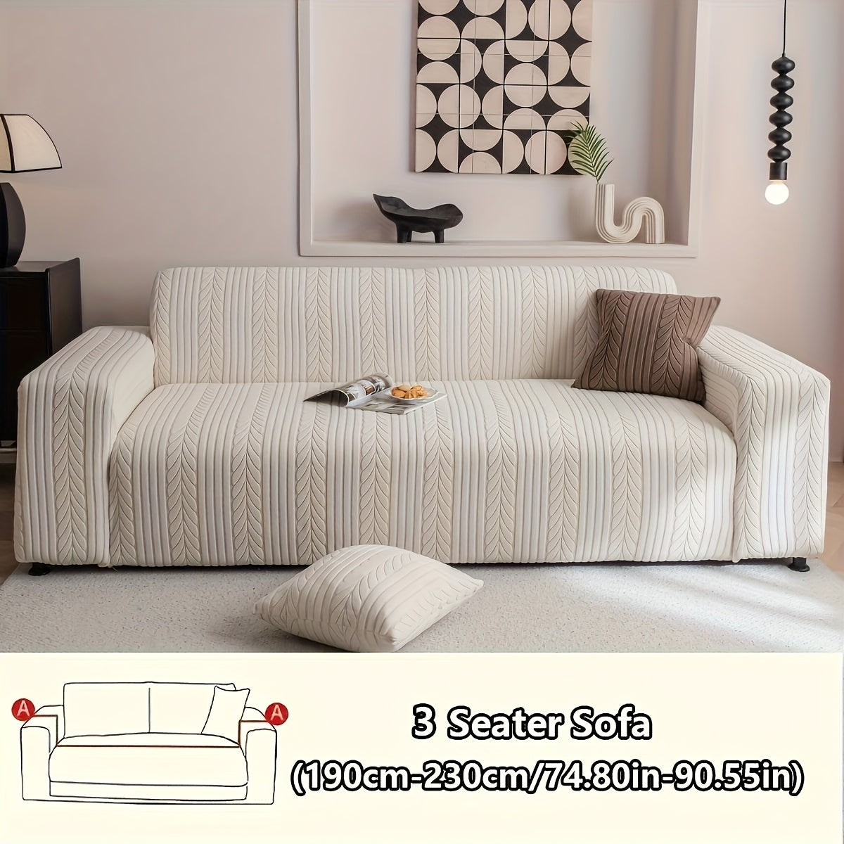 Sofa Cover Stretchy Washable Slipcover for 1 2 3 4 Seater Couch, Zigzag Textured Fabric, Scratch Slip Resistant Furniture Protector, Cream White Light Grey Dark Gray Coffee Brown