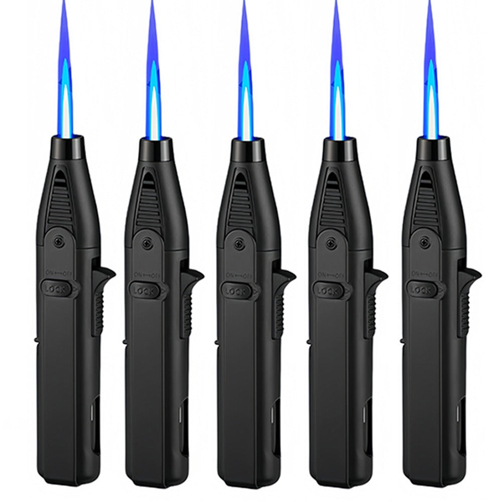 Windproof Torch Lighter 5 Pack Outdoor Butane Gas Lighter Set 1300 1800 Degree Blue Flame Safety Lock Gift Box Camping BBQ Candle Fireplace Butane Not Included