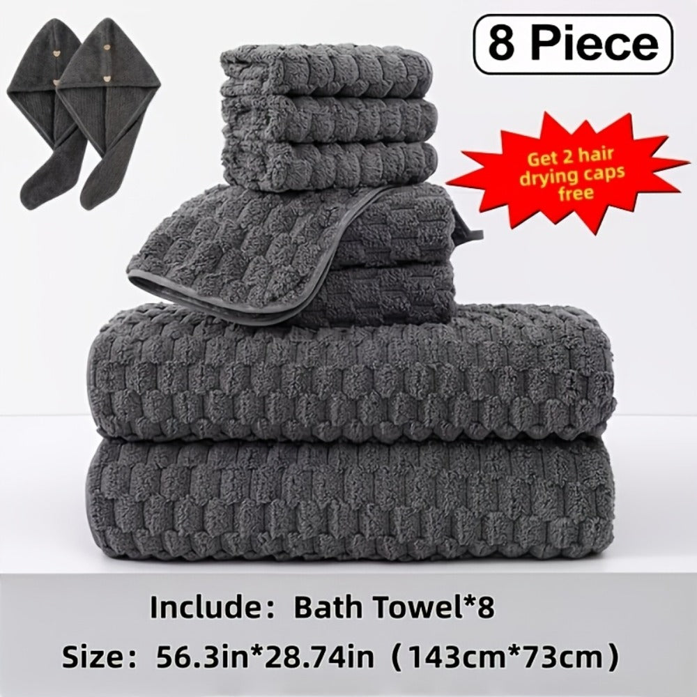 Microfiber Bath Towel Set Ultra-Soft Quick-Dry Skin-Friendly 4-Piece & 8-Piece Sets with Hair Drying Cap Multi-Color Options Luxury Spa Quality for Home Family Gifting