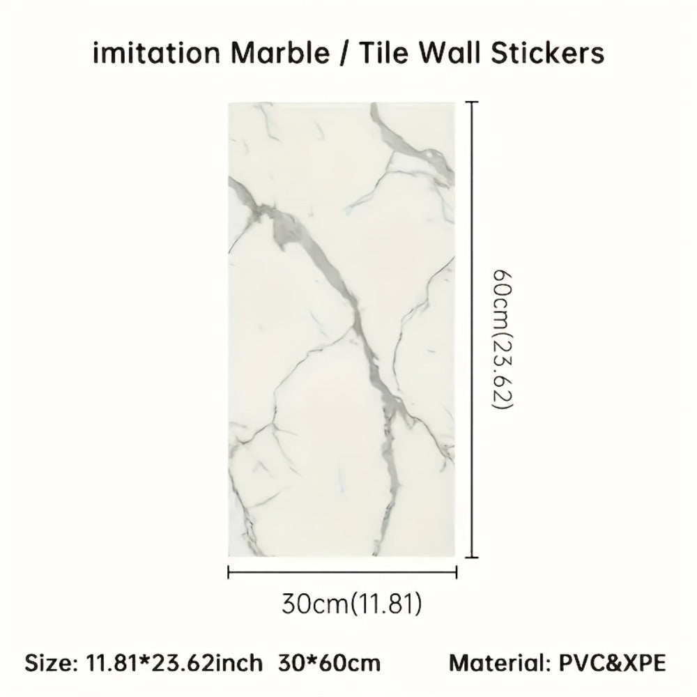 Self-Adhesive Waterproof PVC Wall Sticker 22pcs Peel and Stick Marble Boho Wallpaper 11.81x23.62in Oil Resistant for Kitchen Bathroom Living Room Bedroom Decor