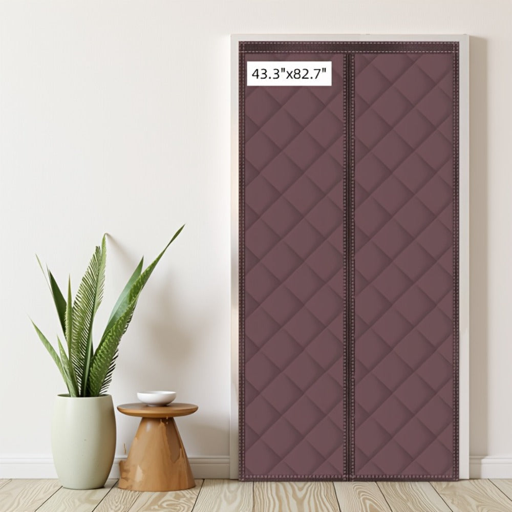 Thermal Insulated Door Curtain Magnetic Closure Knit Plaid Pattern ¨C Windproof Insulation Blanket for Front Door, Sliding Glass, Patio & French Doors, Keep Cold Out, Grey & Brown, Multiple Sizes
