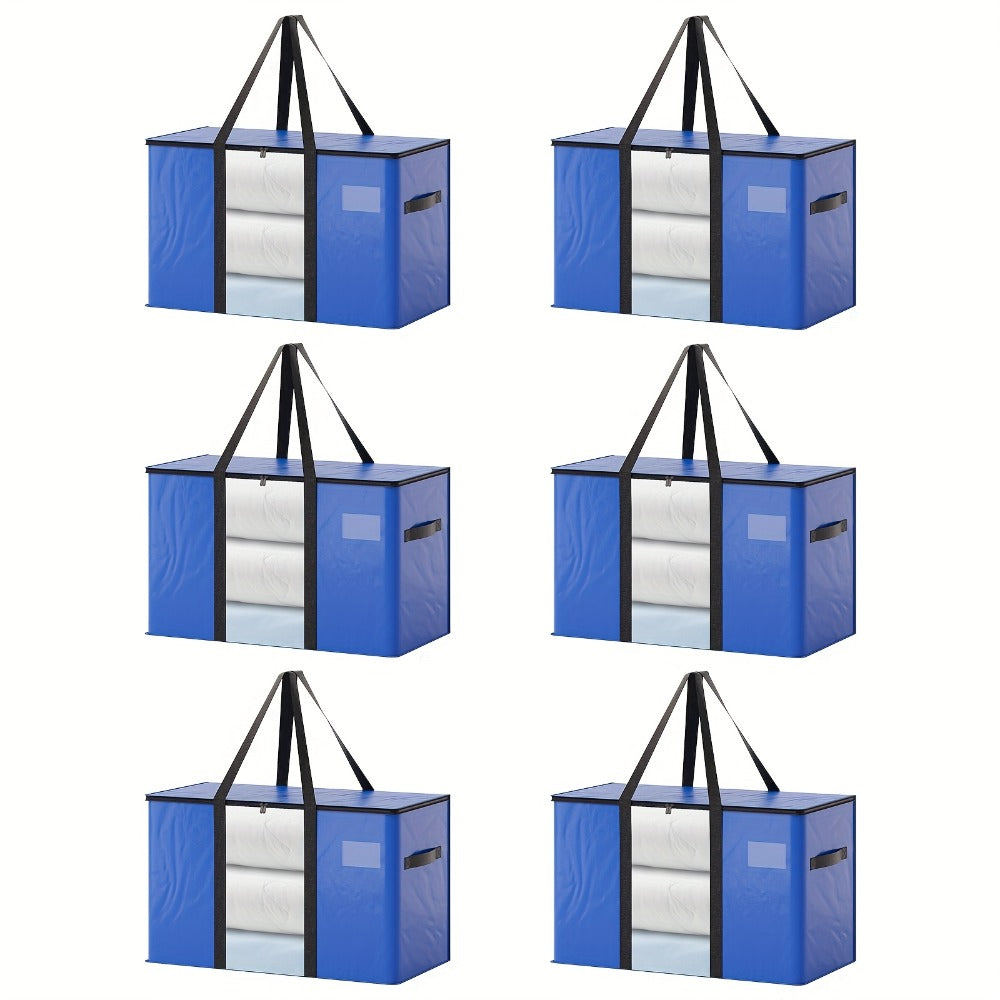 Heavy Duty Moving Bags with Handles & Zippers ¨C Extra Large Waterproof Storage Bags for Moving, Clothes & Closet Organization (6pcs 26.42gal or 16pcs Set, Blue)