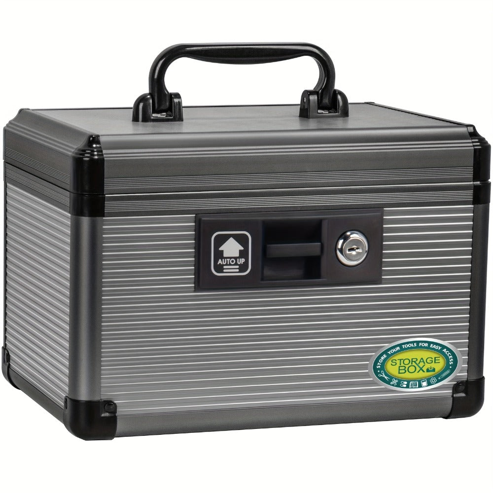 Aluminum Alloy Lockable Medicine Box ¨C Double Layer Large Capacity Storage Box with Key Lock, Handle & Tray for Medicines, Documents & Valuables, 10¡±/12¡±/14¡±/16¡± Home Security Box