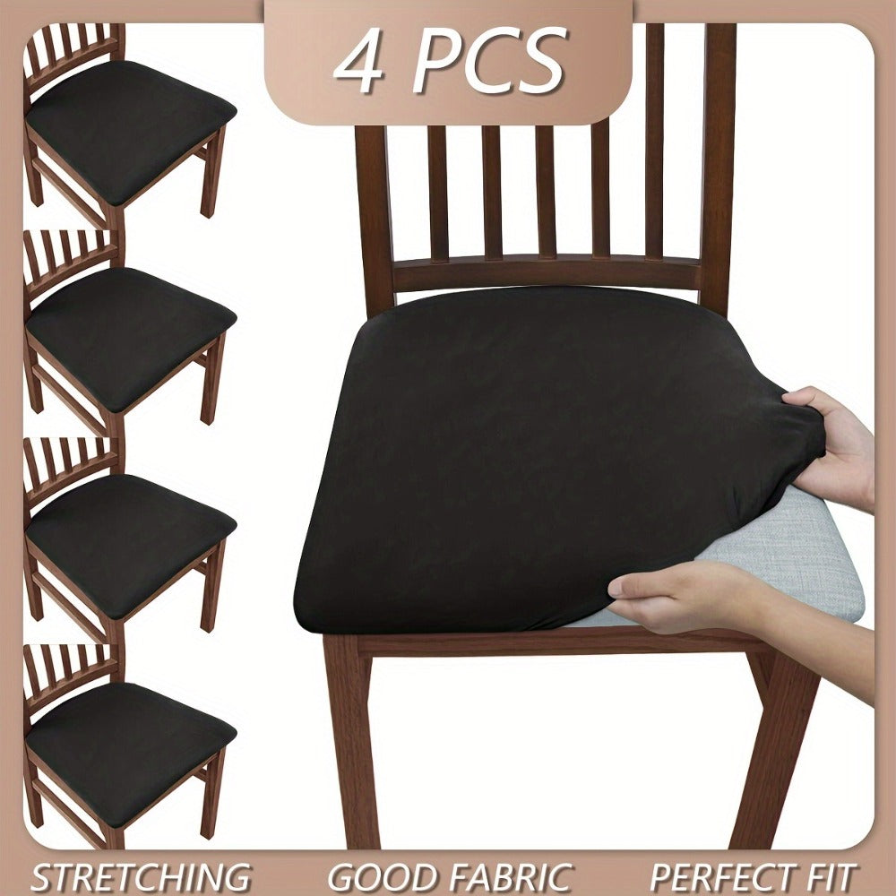 Dining Chair Covers Set of 4 Stretch Elastic Seat Slipcovers Soft Brushed Polyester Solid Color Chair Protector for Home Office Kitchen