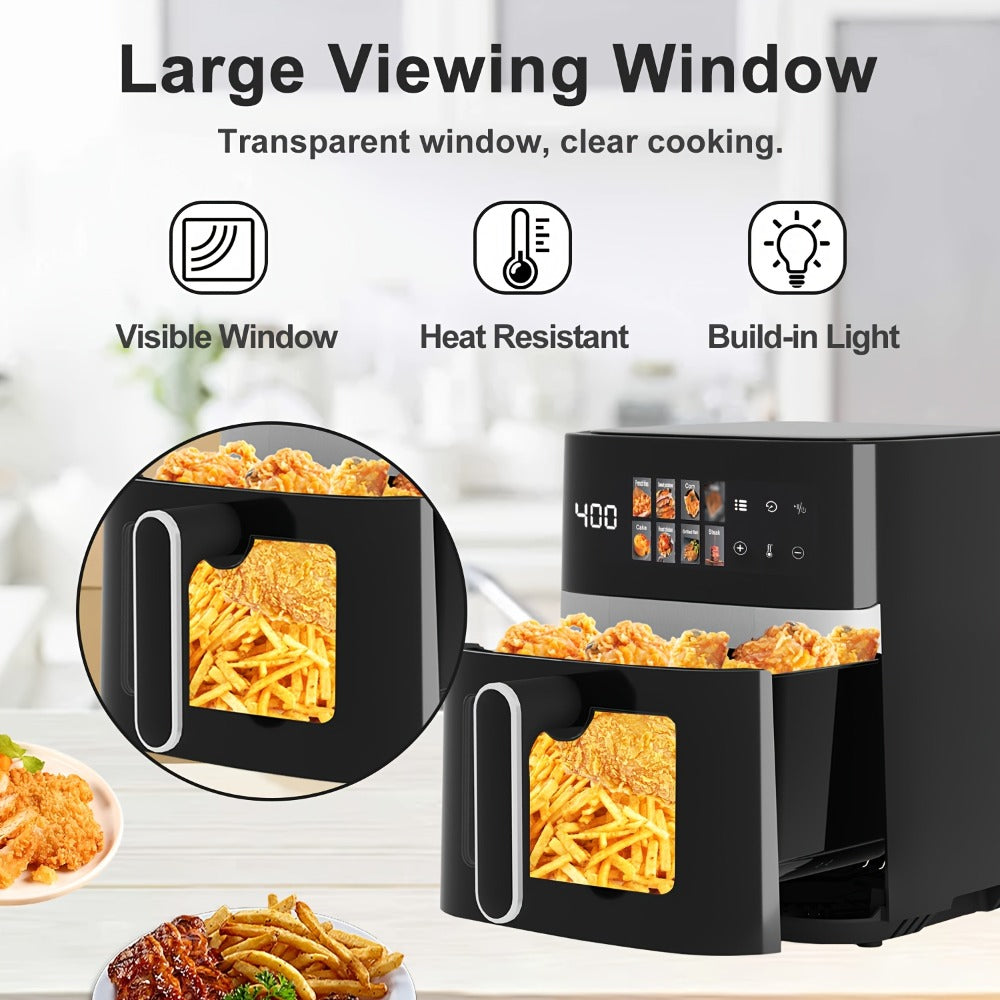 6 Quart Air Fryer with 8 Preset Functions ¨C 6-in-1 Large Capacity Air Fryer Oven with Smart Cook Program, Stainless Steel Rack, Viewing Window & Interior Light