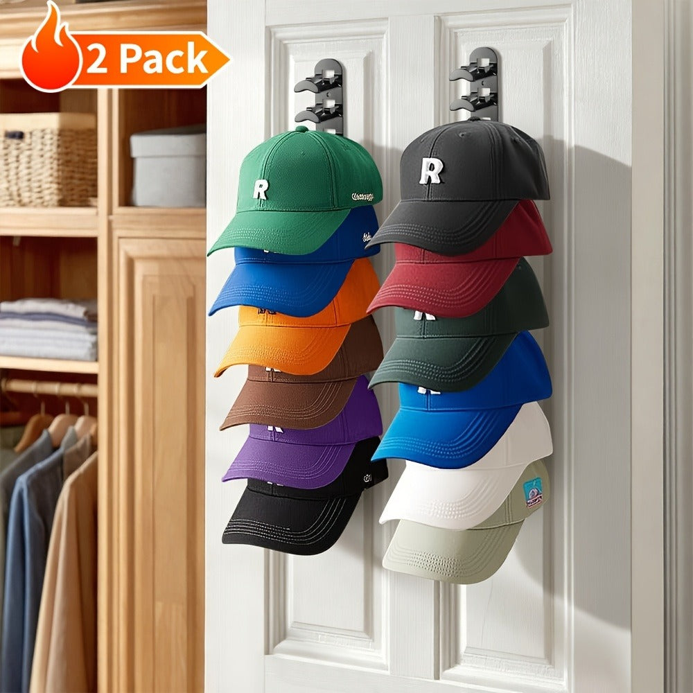 Wall Mounted Hat Rack for Baseball Caps ¨C Adhesive or Drill Mount, Holds 20 Hats, Multilayer Storage, 2pcs