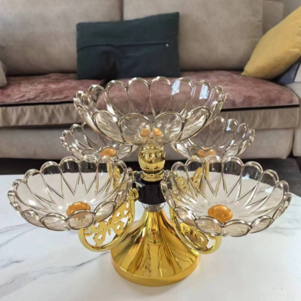 Crystal Rotating Fruit Plate Set 5-Tier ¨C Luxury Round Multi-Layer Snack Candy Dish Bowl for Living Room Coffee Table Home Decor European Style Elegant Dessert Display Centerpiece Gift