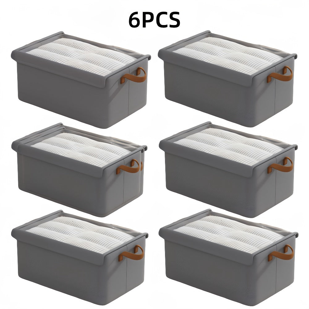 Foldable Storage Boxes with Clear Lids & Handles Large Collapsible Organizer Bins for Clothes, Blankets & Bedding ¨C Bedroom, Wardrobe & Under Bed Storage, 4 or 6 Pack