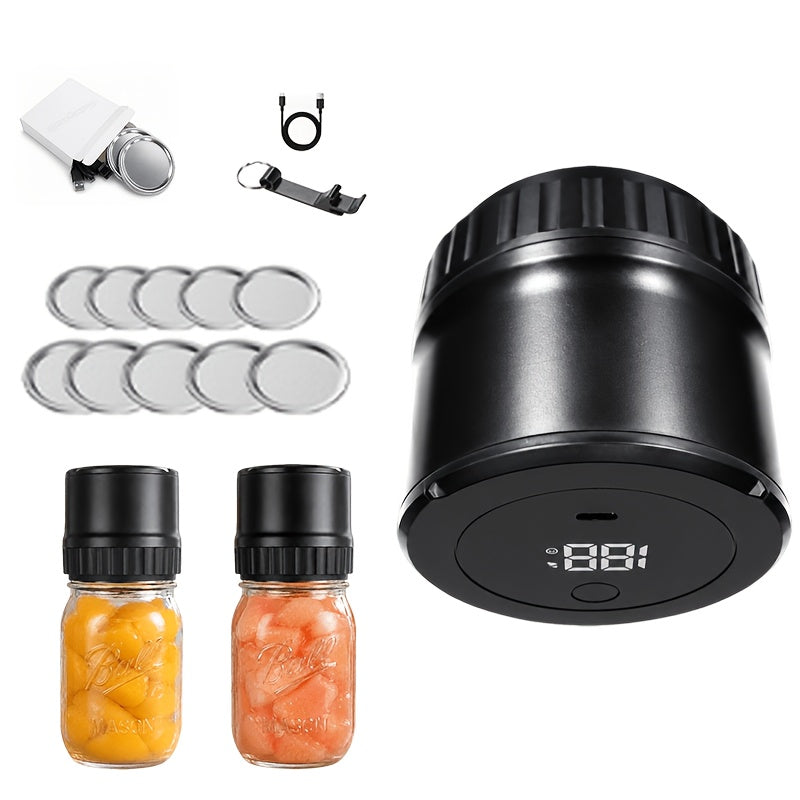 Electric Jar Vacuum Sealer 3-in-1 Food Storage Vacuum Sealer Machine with 14 Sealing Lids Wine Plug Vacuum Bag Bottle Opener ¨C One-Button Operation Leak-Proof Seal for Regular & Wide Mouth Mason Jars