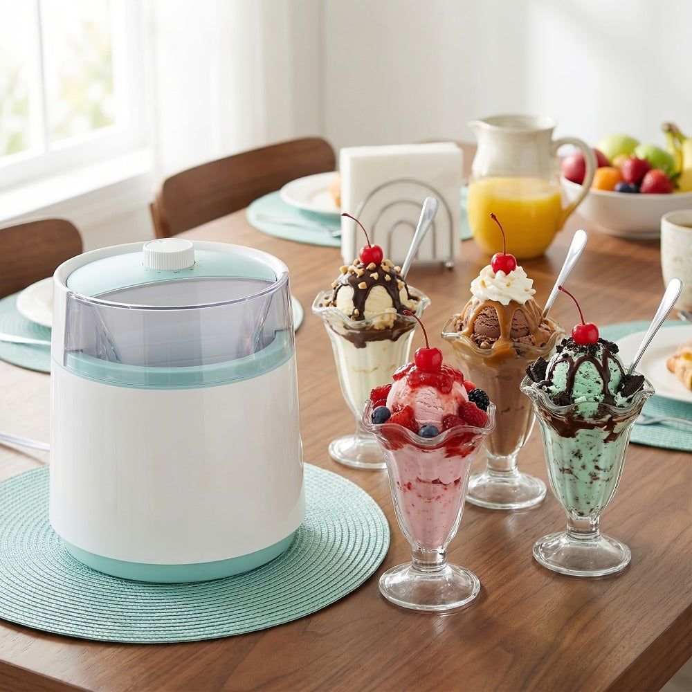 Ice Cream Maker 2 Liter Large Capacity Stainless Steel with LED Screen - Electric Ice Cream Machine for Home, Parties & Barbecues, Makes Frozen Yogurt & Fruit Smoothies, Easy to Clean, Great Gift