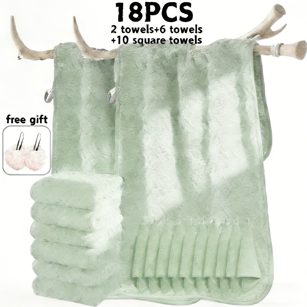Microfiber Bath Towel Set 18/20pcs - Coral Fleece Absorbent Quick Dry Soft Large Bath Towels for Home Bathroom Spa Gift with Washcloths Bath Ball