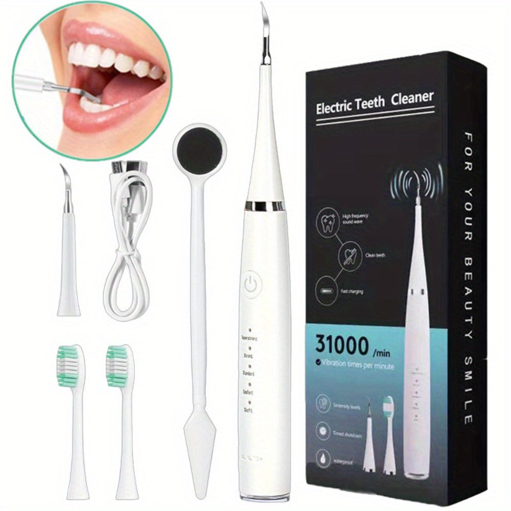 Electric Toothbrush Kit USB Rechargeable - Multi-Accessory Dental Care Set with Travel Case, Replaceable Brush Heads, Portable Oral Hygiene Device for Home & Travel, Gift for Men & Women, Black or White