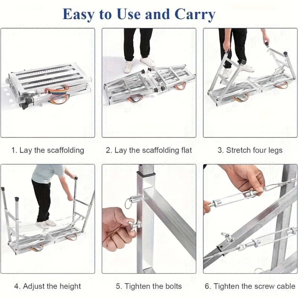 Folding Scaffold Step Stool Adjustable Height 39-79¡± Portable Steel Work Platform 1300 lb Capacity for Home Renovation Painting Car Washing RV Cleaning