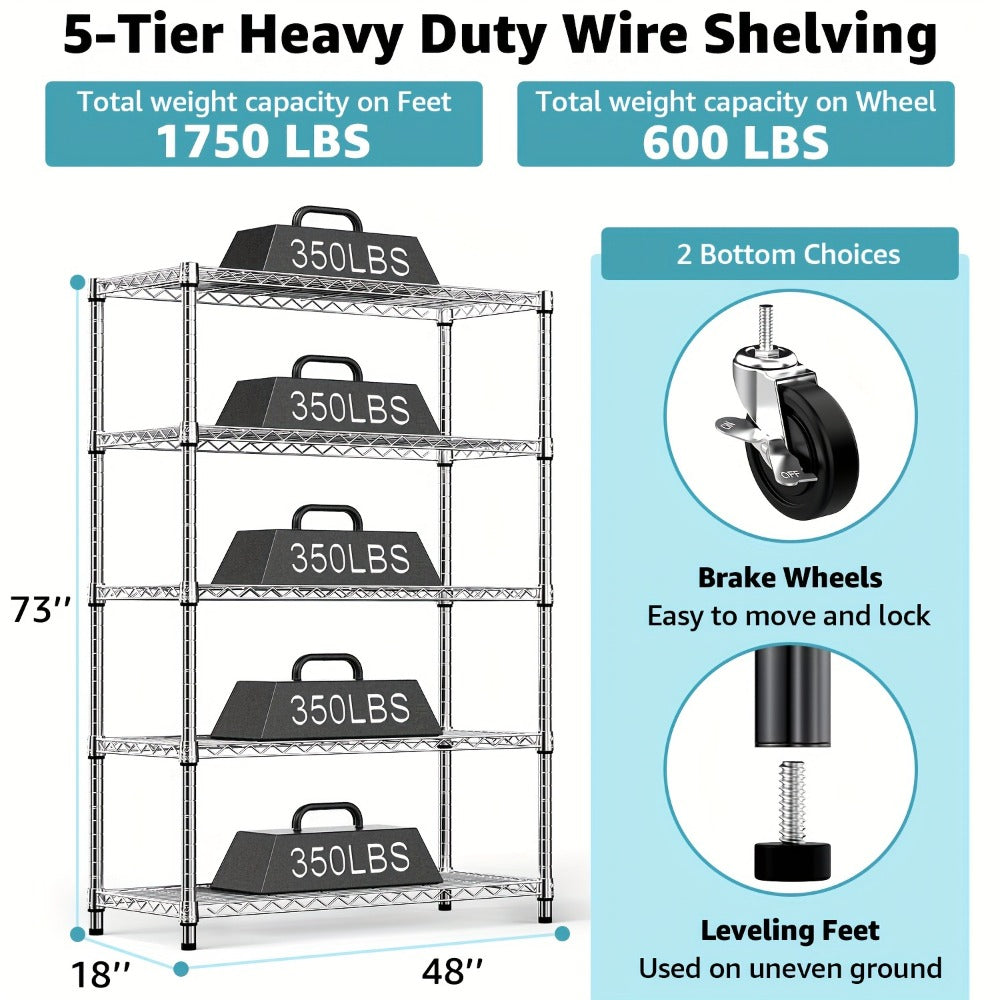 Metal Storage Shelving Unit Heavy Duty Adjustable 4 5 Tier Steel Shelf Rack for Garage Kitchen Pantry Workshop Black Chrome MZG