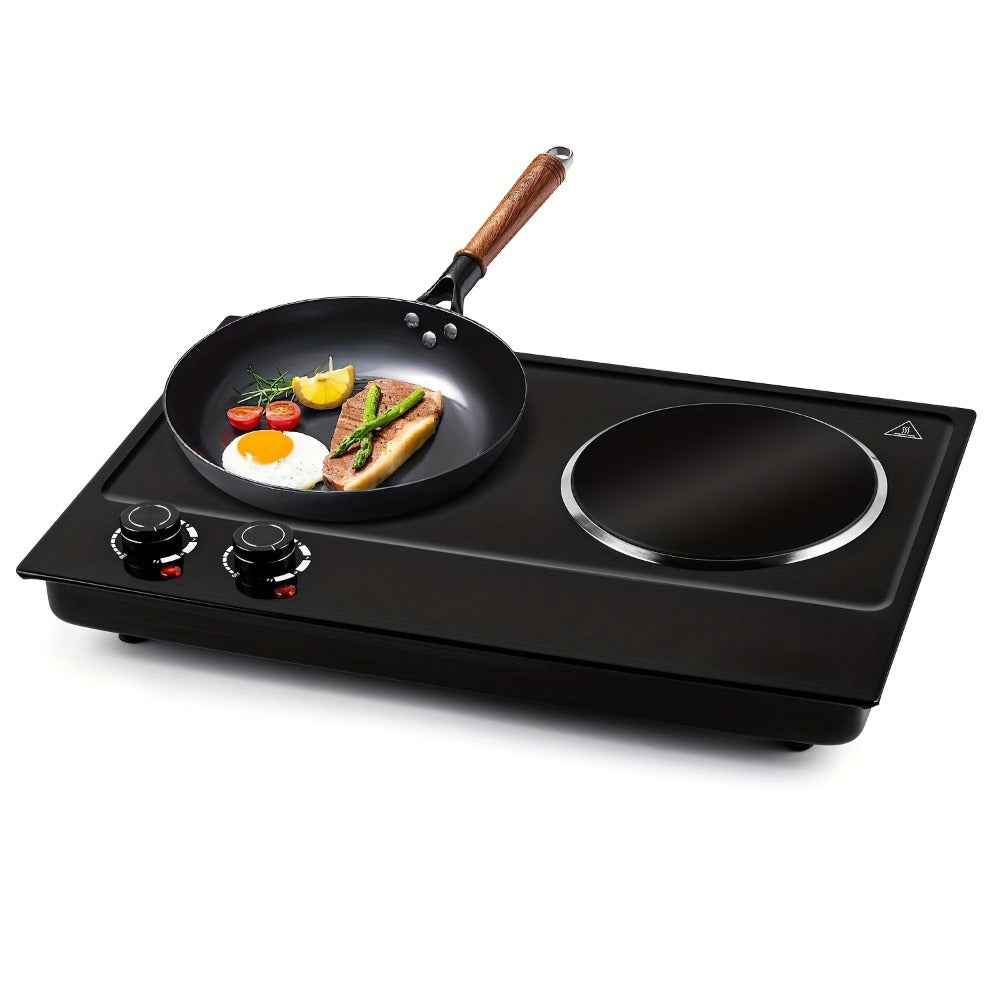Electric Infrared Cooktop Double Burner Hot Plate ¨C 1800W Portable Dual Temperature Control, Easy-Clean Smooth Surface, Countertop Infrared Stove for Home Kitchen & Dorm, Black or Silver
