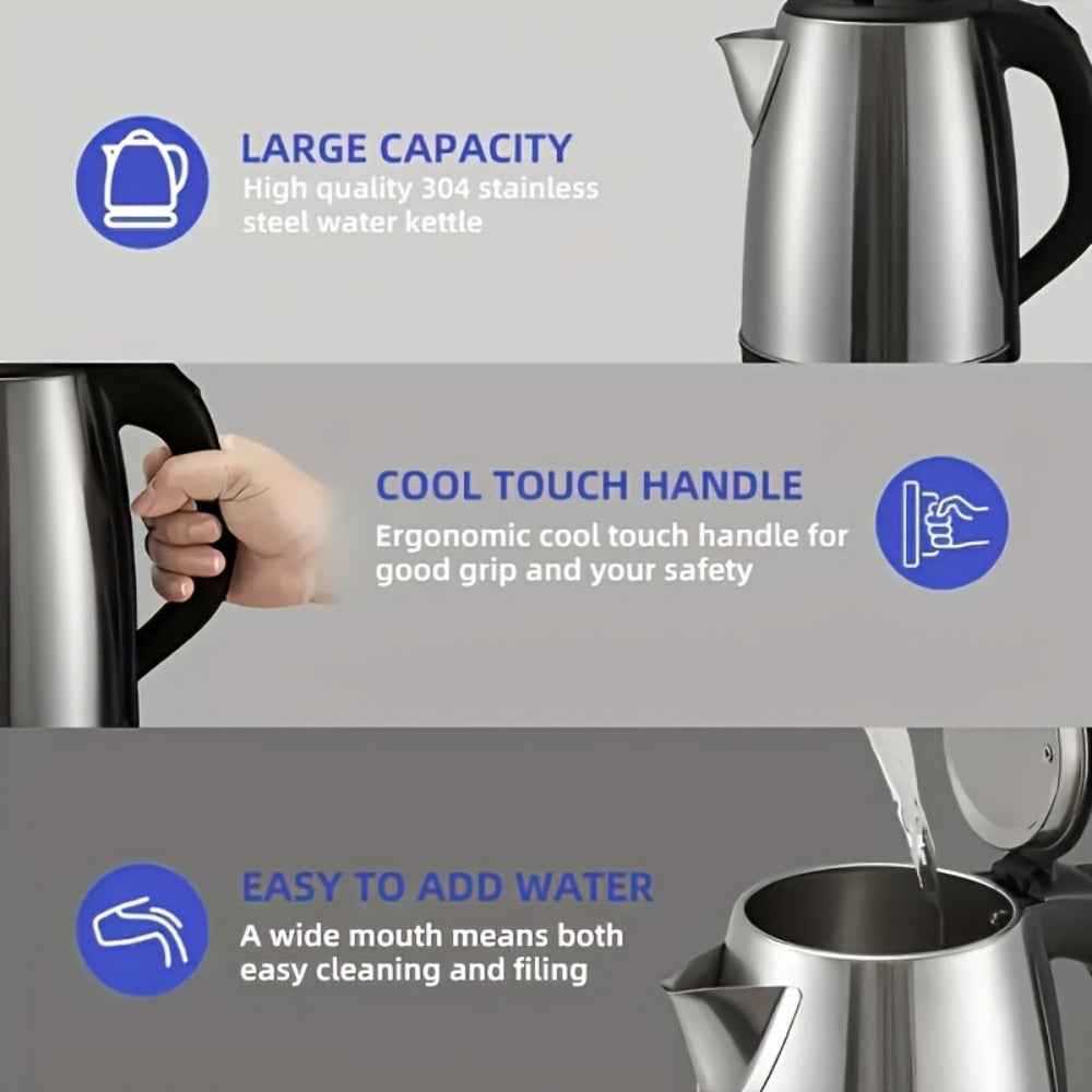 Electric Kettle Stainless Steel 2L Large Capacity 67.63oz with Auto Shut-Off, LED Indicator, BPA-Free Double Wall, Fast Boiling for Coffee & Tea ¨C Black Hot Water Kettle for Home, Office & Dorm