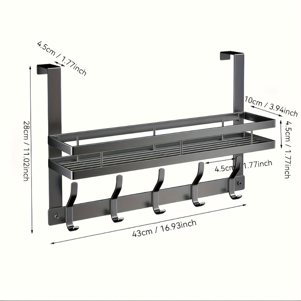 Over-the-Door Storage Rack with Hooks ¨C Metal Multifunctional Organizer for Bedroom Bathroom Kitchen, 4/5/6/8 Hook Options in Gray & Black