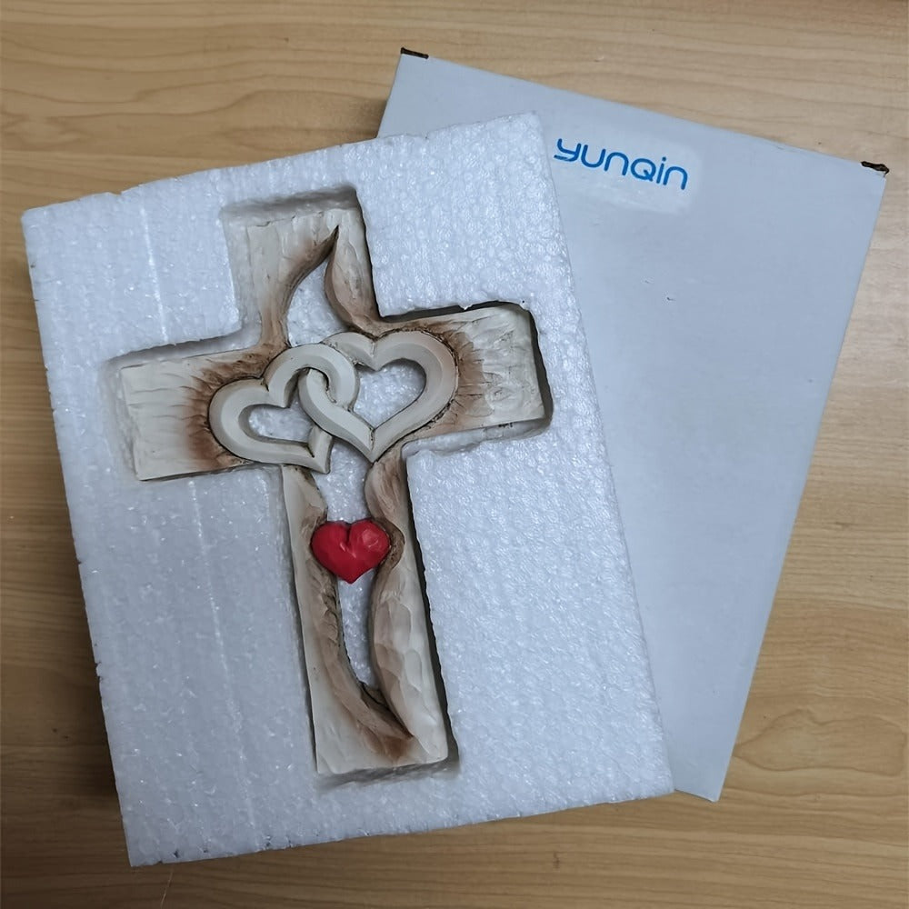 Cross Wall Decor Resin Handcrafted Hearts Intertwined Love Cross, Decorative Wall Cross for Living Room Bedroom Home Decor, Christian Religious Gift for Easter Christmas Housewarming