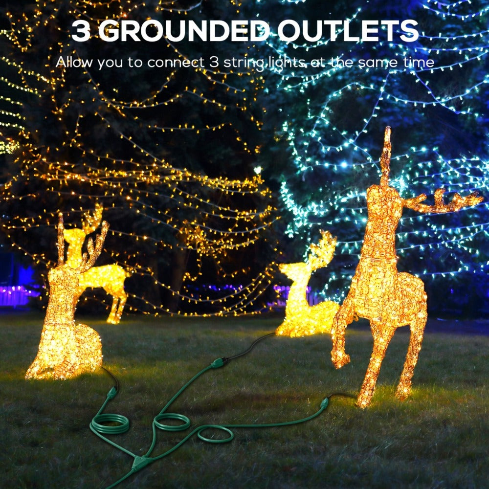 Extension Cord Splitter 1 to 3 Outlets 25FT 50FT 16/3 SJTW Pure Copper Core UV-Resistant PVC Jacket 3 Grounded Outlets for Holiday Decoration Christmas Lights Outdoor Indoor Patio Garden Black Green
