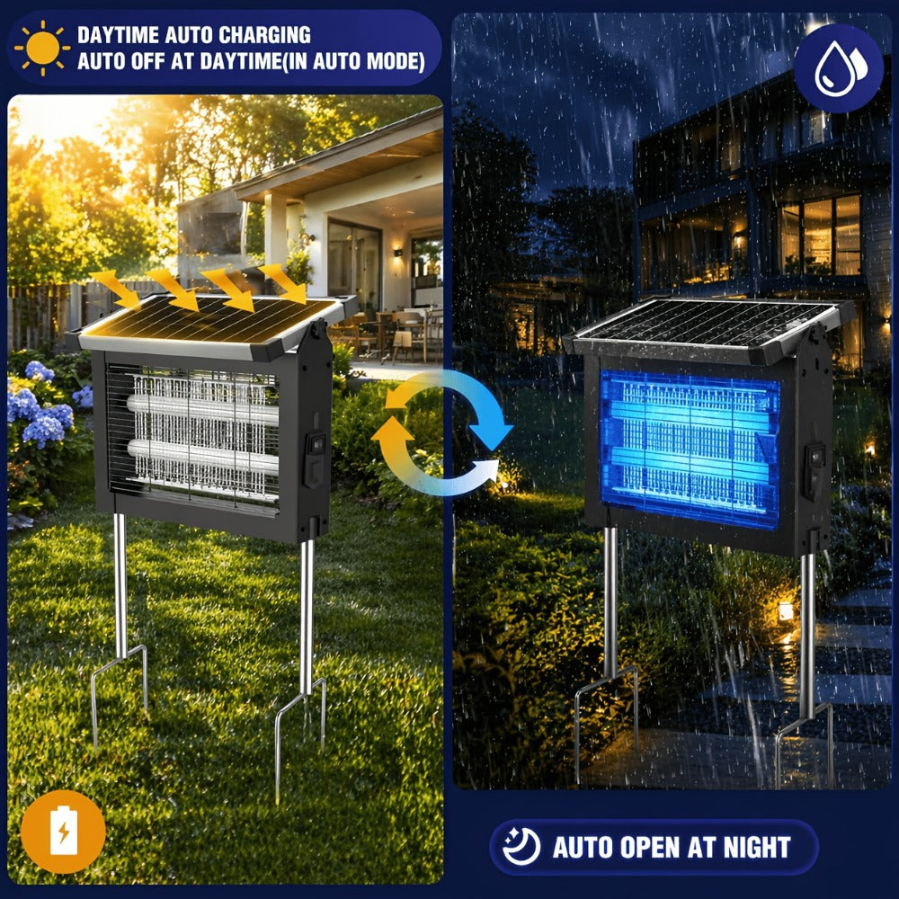 Solar Bug Zapper Outdoor 4200V ¨C Solar Powered Mosquito Killer with Auto/Manual Dual Mode, 2100 Sq.Ft Coverage, 12H Runtime, 3-Way Charging, 10FT Cord, Safe for Family & Pets, for Patio, Garden & Camping