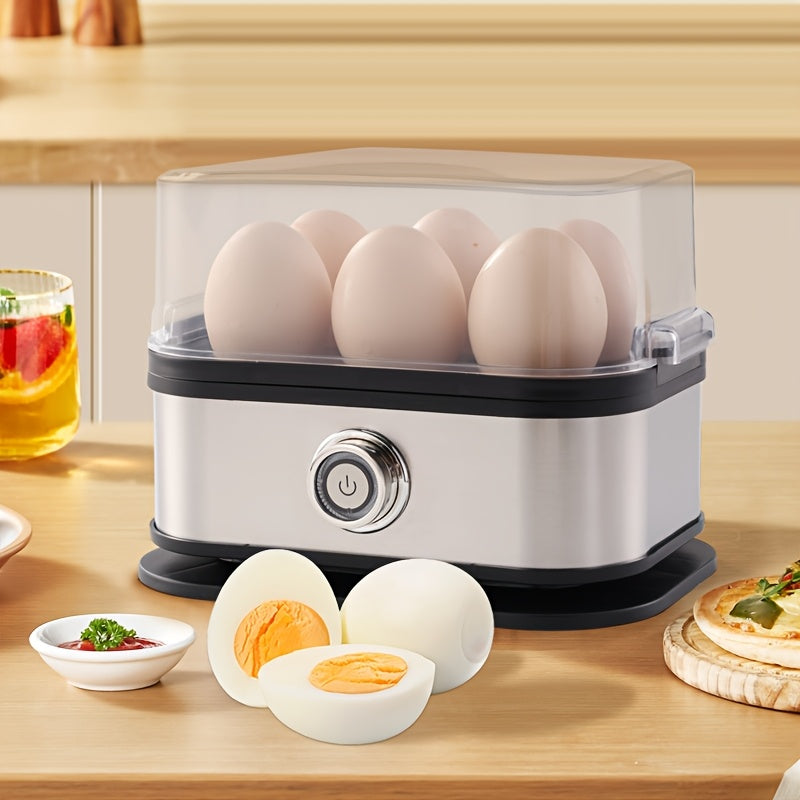 Rapid Electric Egg Cooker 6-Egg Capacity, 304 Stainless Steel Egg Boiler & Steamer for Hard, Medium & Soft Boiled Eggs, Auto Shut-Off with Audible Alarm, Compact Egg Poacher for Home Kitchen, Black