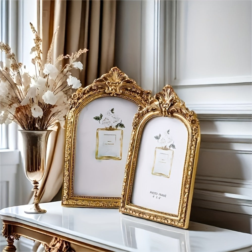 Baroque Vintage Gold Picture Frame - Ornate Resin Photo Frame for Wall & Tabletop Display, Elegant Wedding Anniversary Home Decor Gift, Classic Victorian Style