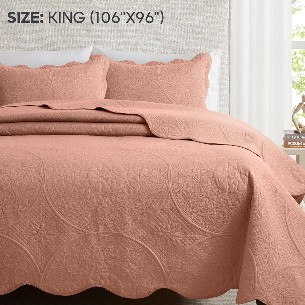 Quilted Bedspread Set 3 Piece ¨C Soft Floral Coverlet with Pillow Shams, Lightweight Breathable Quilt for Bedroom & Guest Room, All Season Bed Cover