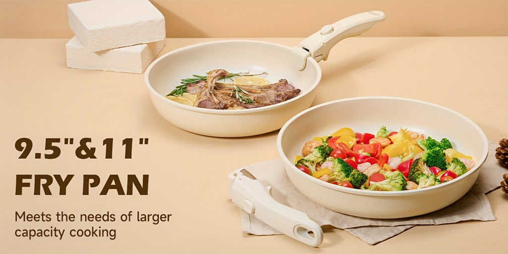 Detachable Handle Cookware Set 16 & 26 Piece Non-Stick PFOA-Free ¨C Stackable Space-Saving Pots and Pans | Oven Safe 480¡ãF Induction Compatible | RV Camping Kitchen Cooking Set in Black & Beige