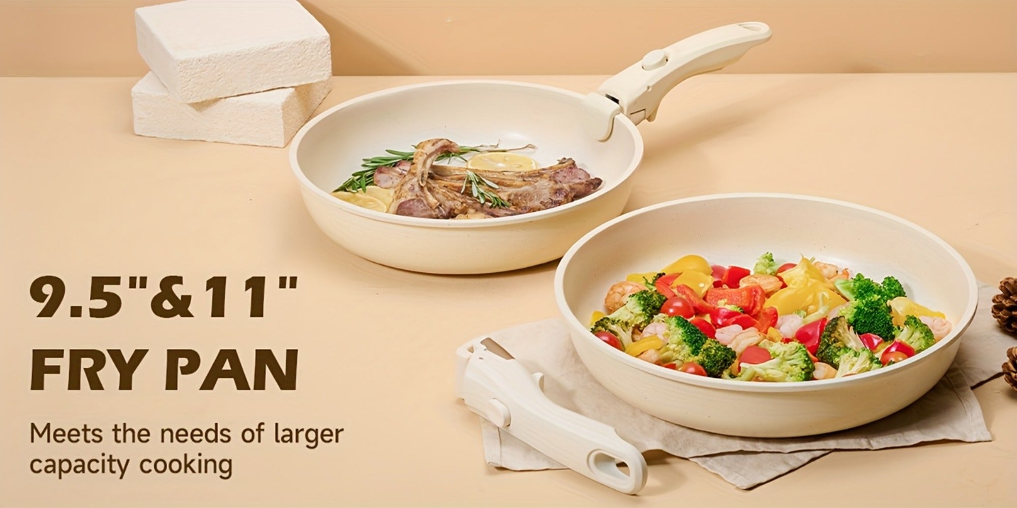 Detachable Handle Cookware Set 16 & 26 Piece Non-Stick PFOA-Free ¨C Stackable Space-Saving Pots and Pans | Oven Safe 480¡ãF Induction Compatible | RV Camping Kitchen Cooking Set in Black & Beige