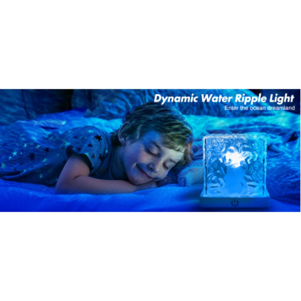 RGB Night Light Rechargeable 16-Color Ocean Wave Projection Lamp - Rotating Flame Water Ripple Remote Dimming for Bedroom Bar Restaurant Display Cabinet Decor