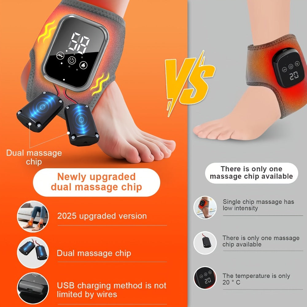 Foot Massager Electric Heated Ankle Wrap | 3 Heat Levels 3 Vibration Modes Touch Screen Timer | Relieves Ankle Pain Plantar Fasciitis Arthritis Muscle Fatigue | Fits Left & Right Feet | 1pc or 2pc Set